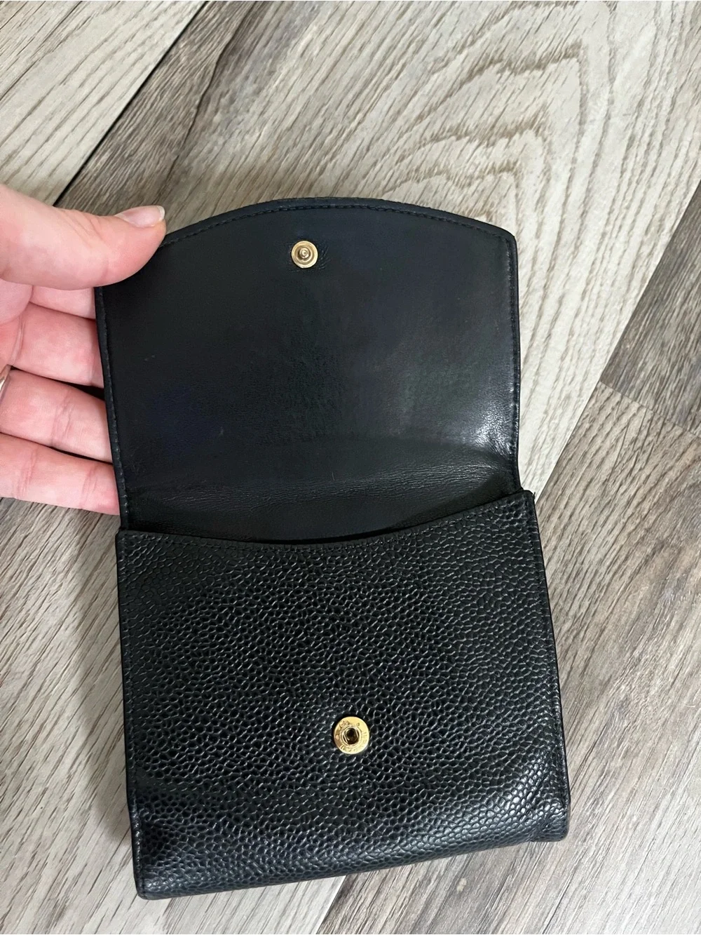 CHANEL Black Caviar Leather Card & Key Holder with Embossed CC